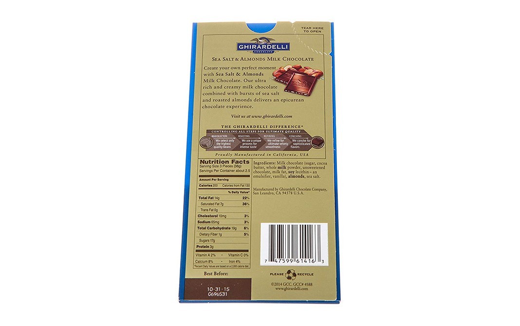 Ghirardelli Sea Salt & Almonds Milk Chocolate   Box  100 grams